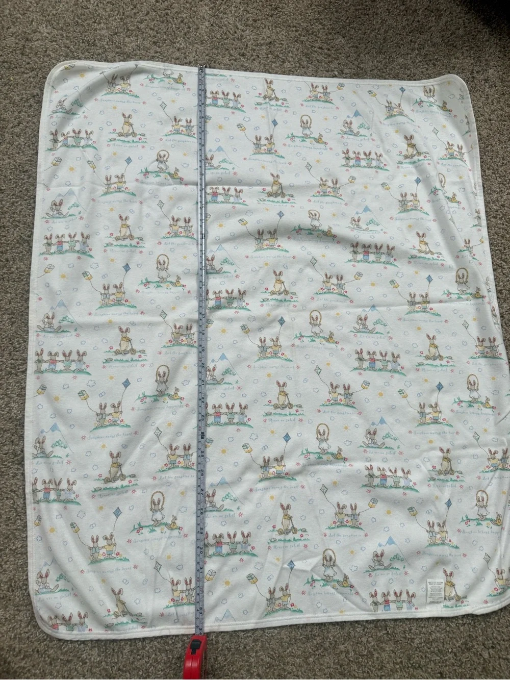 Vintage Carter's White Baby Blanket with Bunny and Pastel Prints